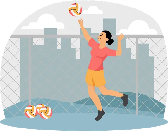 Mujer jugando voleibol  Ilustración