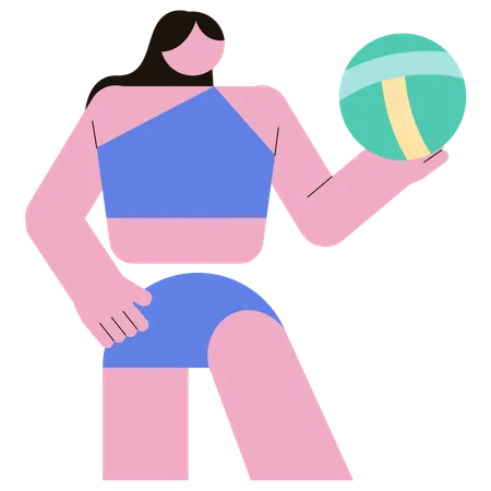 Mujer jugando voleibol de playa  Ilustración