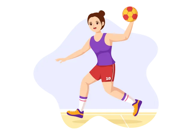 Mujer jugar balonmano  Ilustración