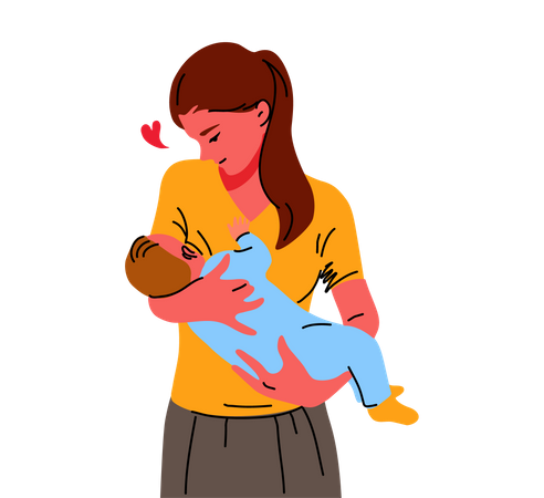 Mujer amamantando al bebé  Ilustración