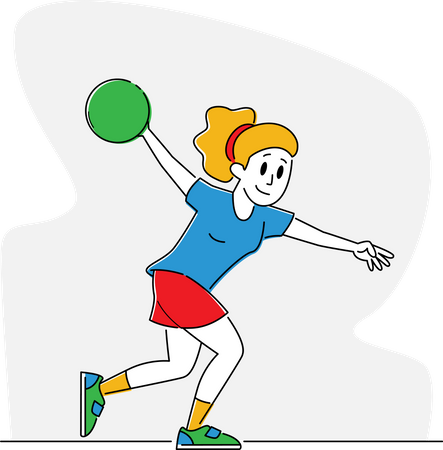 Mujer lanza una pelota para golpear los bolos  Ilustración