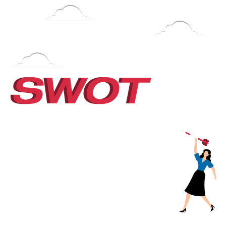 Mujer lanzando dardos a SWOT  Ilustración