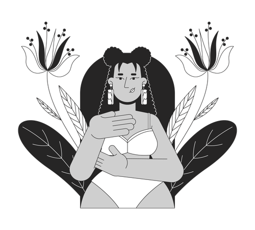 Mujer latinoamericana en bikini examinándose a sí misma  Ilustración