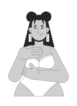 Mujer latinoamericana en bikini examinándose a sí misma  Ilustración