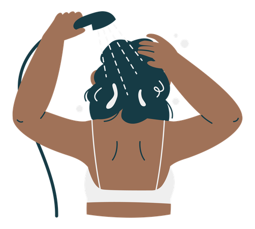 Mujer lavando el cabello con agua de la ducha  Ilustración