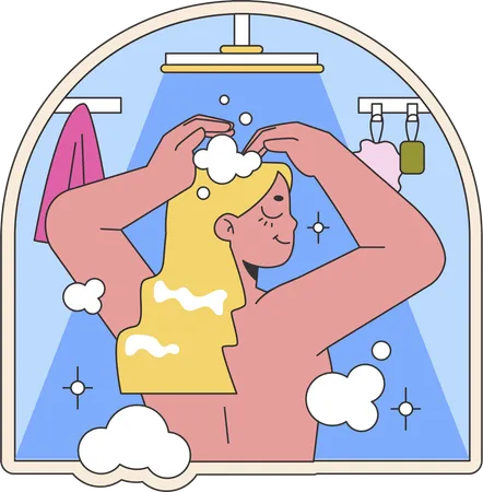 Mujer lavando el cabello  Ilustración