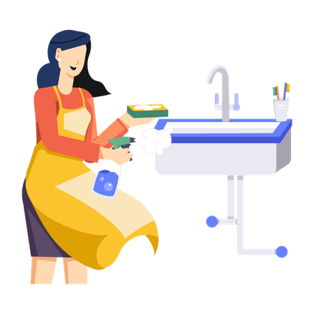 Mujer haciendo lavabo  Ilustración