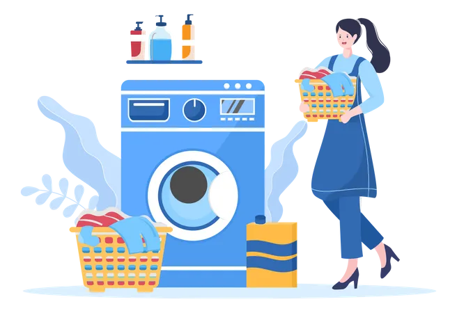 Mujer haciendo lavado de ropa  Ilustración