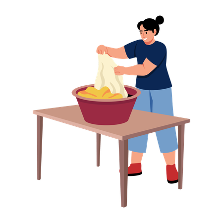 Mujer lavando ropa  Ilustración