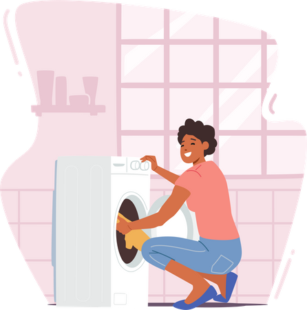 Mujer lavando ropa  Ilustración