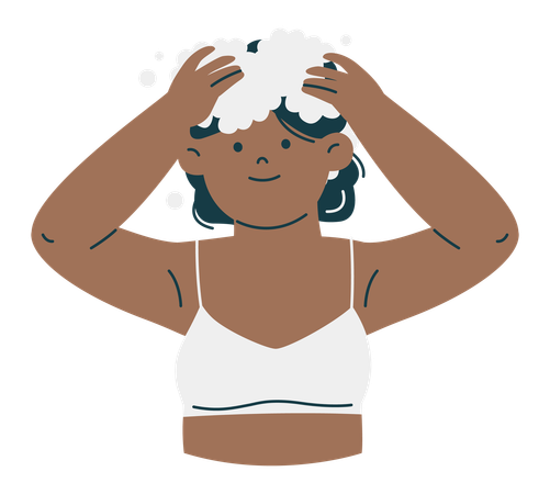Mujer lavándose la cabeza con champú  Ilustración
