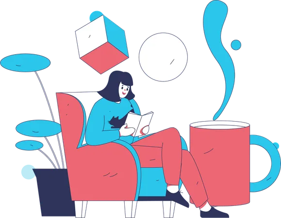 A la mujer le encanta leer libros en vacaciones  Ilustración