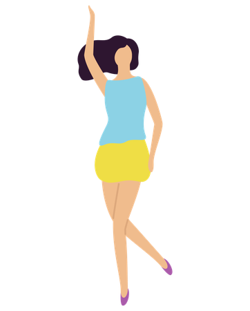 Mujer levantando la mano y bailando  Ilustración