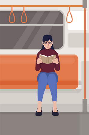 Mujer leyendo en el tren  Ilustración