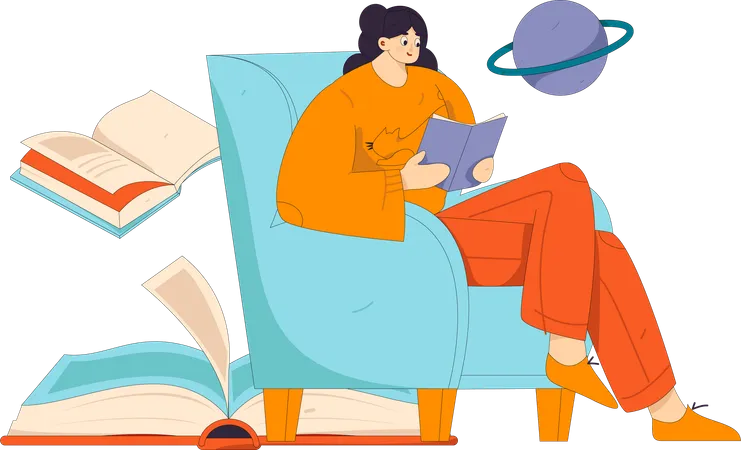 Mujer leyendo libro  Ilustración