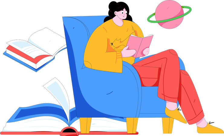 Mujer leyendo libro  Ilustración