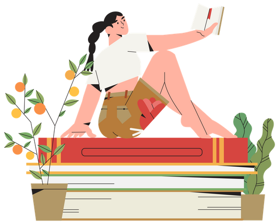 Mujer leyendo libro  Ilustración
