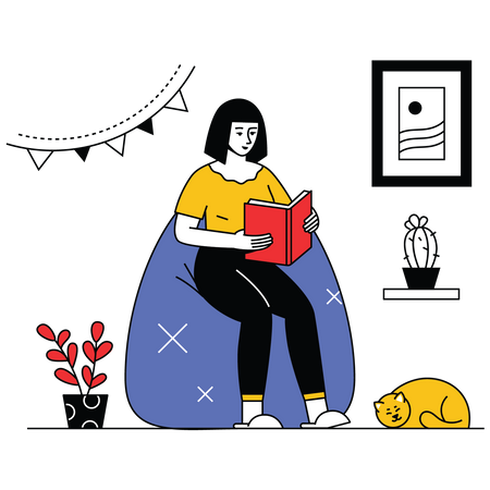 Mujer leyendo libro  Ilustración