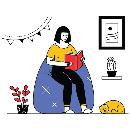 Mujer leyendo libro  Ilustración