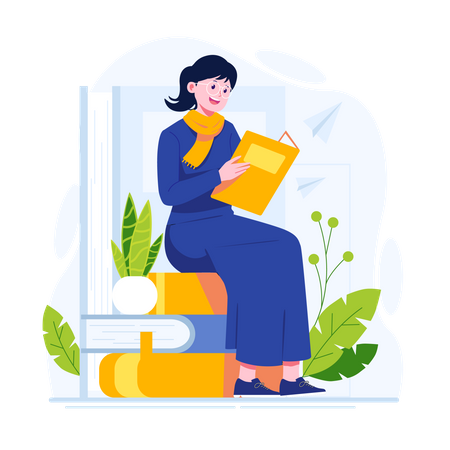 Mujer leyendo libro  Ilustración