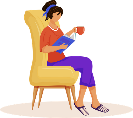 Mujer leyendo un libro con café  Ilustración