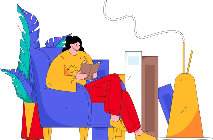 Mujer leyendo un libro en casa  Illustration