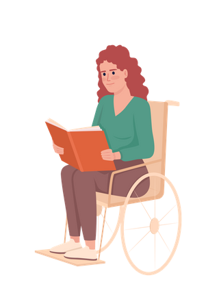 Mujer leyendo un libro en silla de ruedas  Ilustración