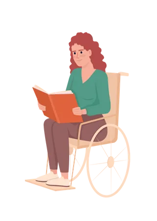 Mujer leyendo un libro en silla de ruedas  Ilustración