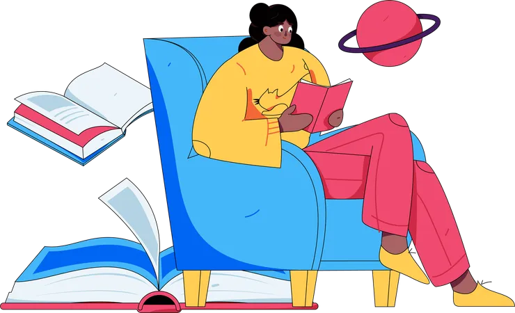 Mujer leyendo libro  Ilustración