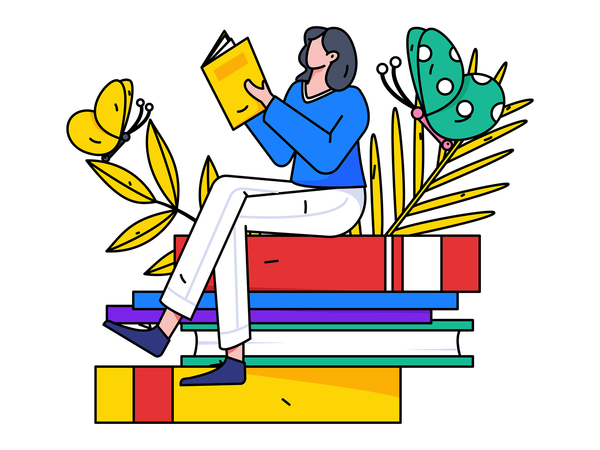 Mujer leyendo libro  Ilustración