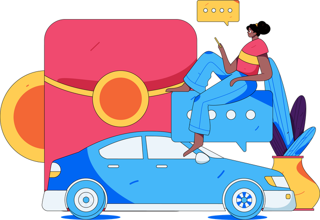 Mujer reserva online un taxi urbano  Ilustración