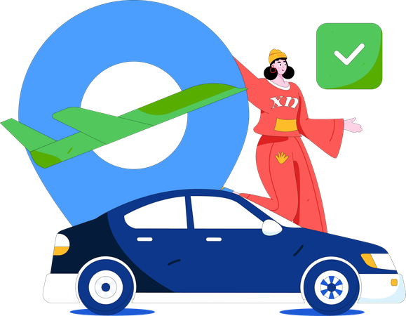 Una mujer reserva un taxi online para viajar  Ilustración