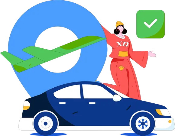 Una mujer reserva un taxi online para viajar  Ilustración