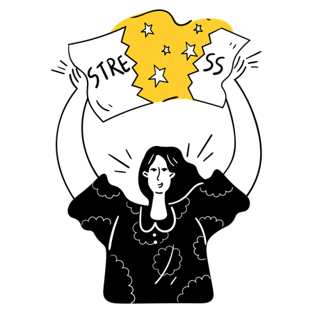 Mujer lidiando con el estrés  Ilustración
