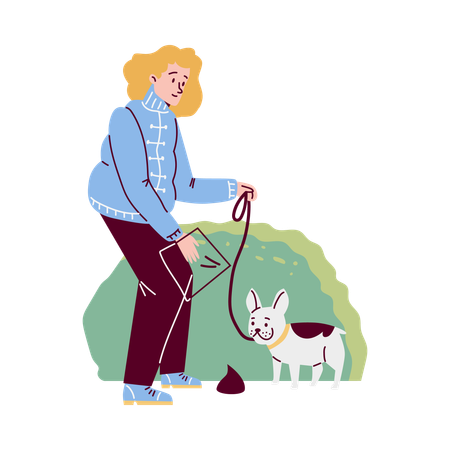 Mujer limpia excrementos de mascotas  Ilustración