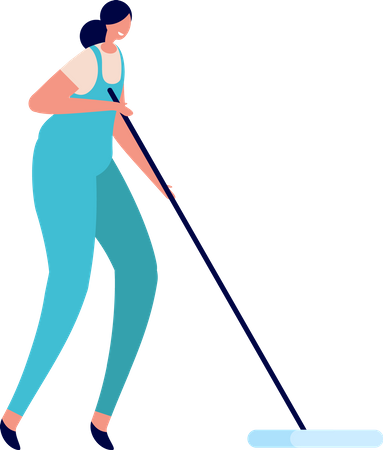 Limpiador femenino barriendo piso  Ilustración