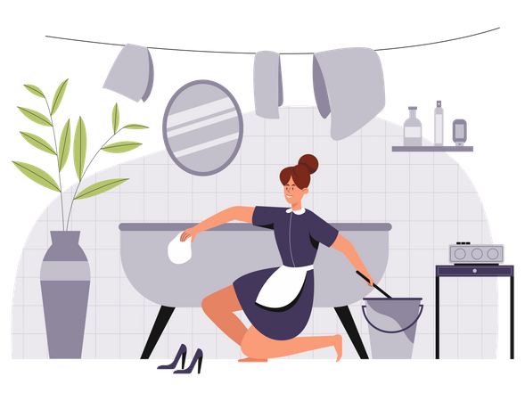 La limpiadora está fregando el baño  Ilustración