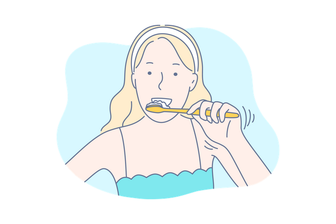 Mujer limpiando los dientes  Ilustración