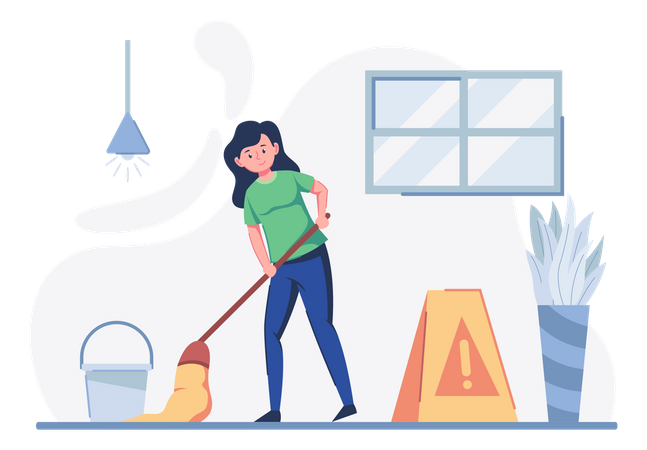 Mujer limpiando piso  Ilustración