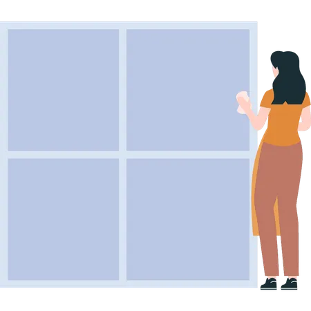 Mujer limpiando ventana  Ilustración