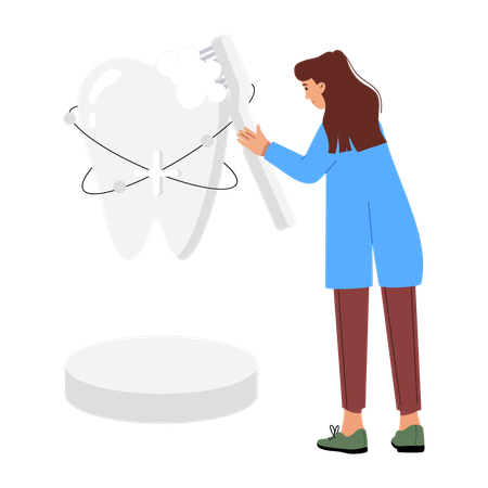 Mujer limpiando los dientes  Ilustración