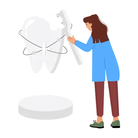 Mujer limpiando los dientes  Ilustración