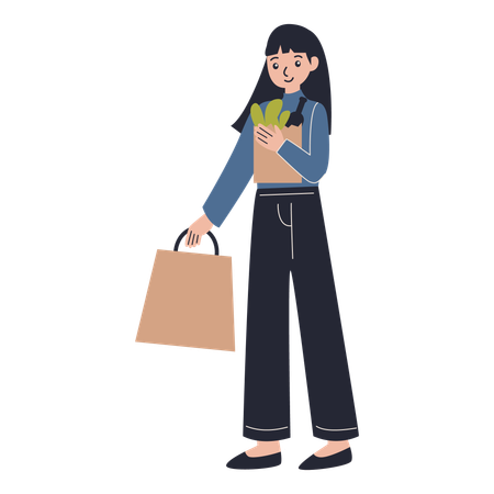 Mujer, proceso de llevar, compras  Illustration