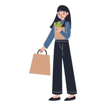 Mujer, proceso de llevar, compras  Illustration