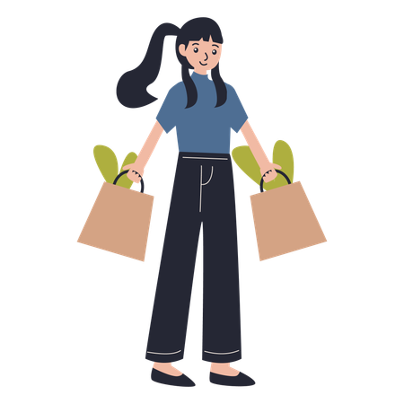 Mujer, proceso de llevar, compras  Illustration