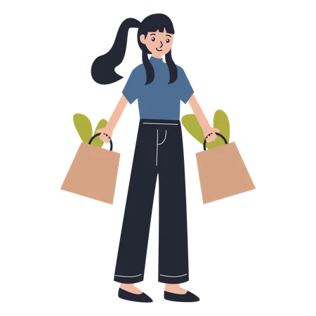 Mujer, proceso de llevar, compras  Illustration