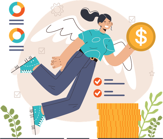 Mujer logra objetivo financiero  Ilustración