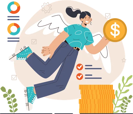 Mujer logra objetivo financiero  Ilustración