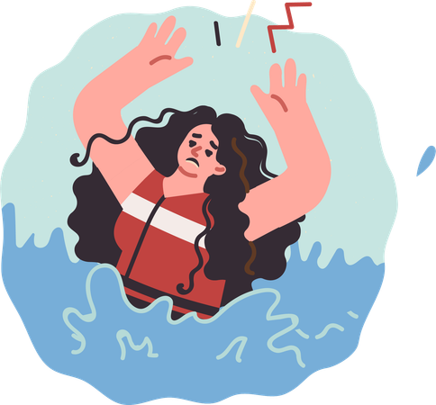 Mujer que lucha sumergida en el agua  Ilustración