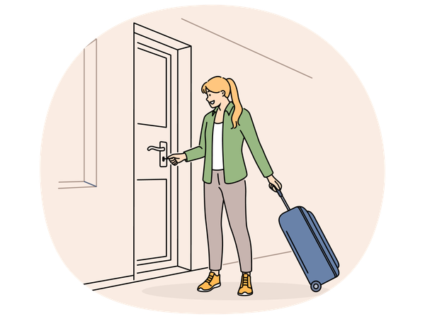 Maleta de mujer con puerta abierta y llave  Ilustración